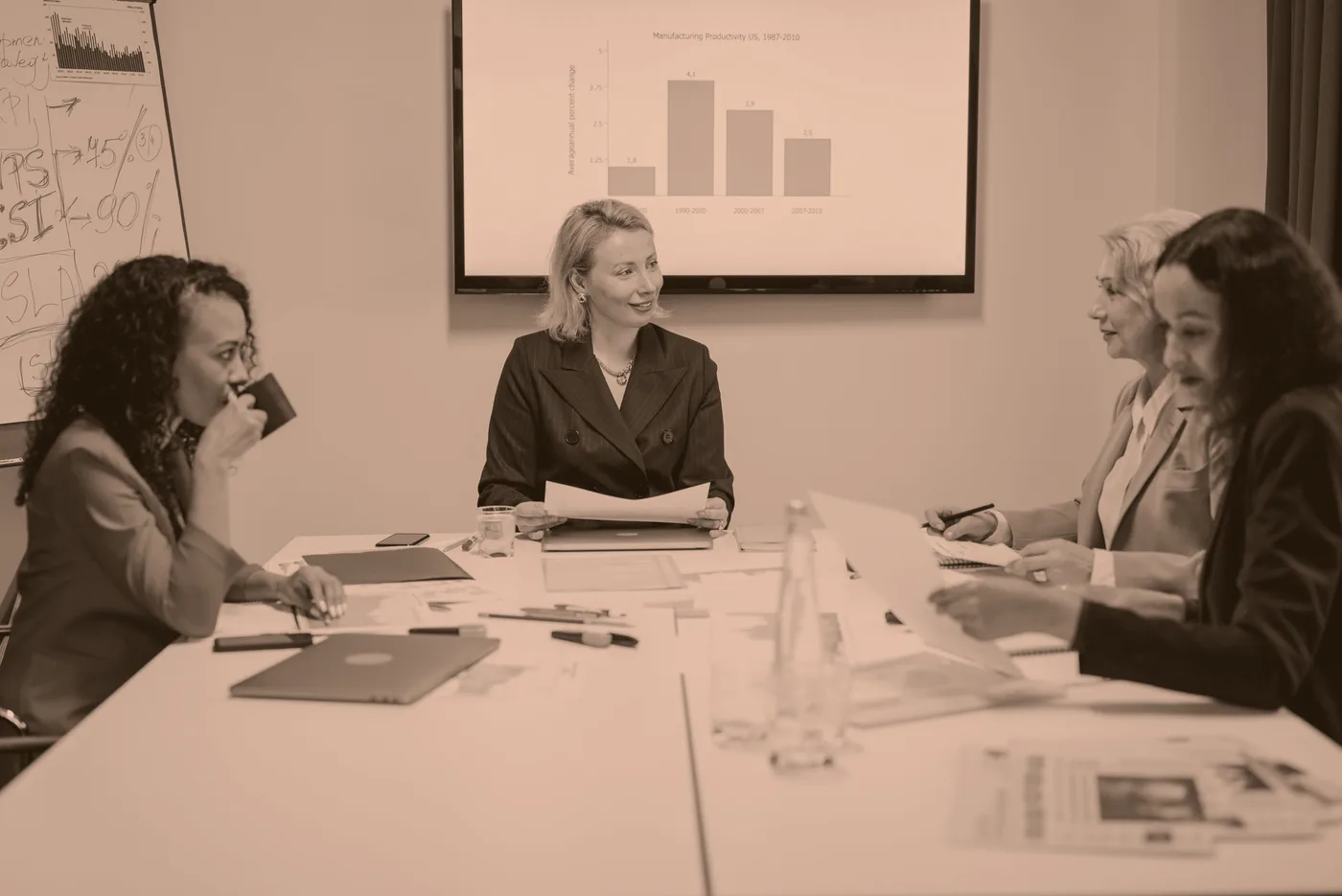 Réunion d'équipe commerciale autour d'indicateurs de performance